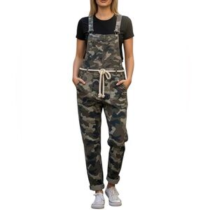ANTHROPOLOGIE Camouflage Overalls with Rope Belt Size 8 Pants 09